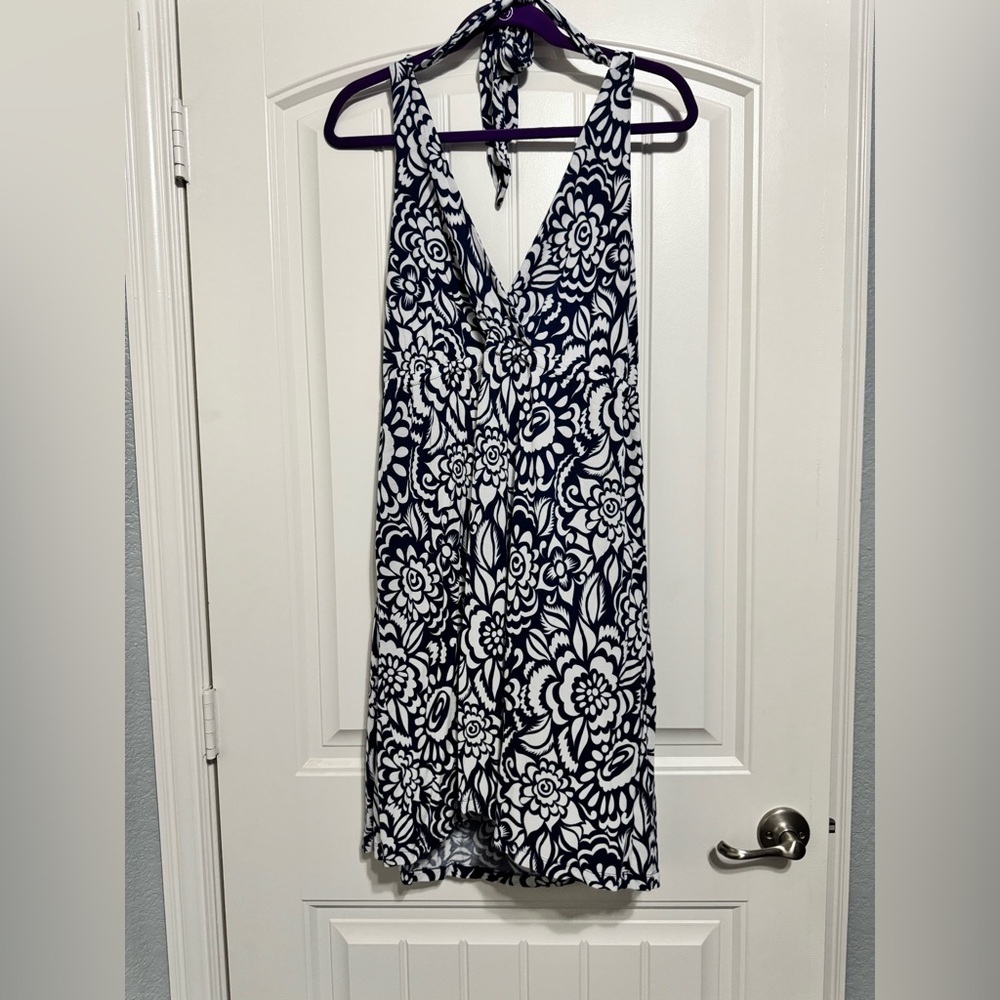 Old Navy Navy and White Floral Halter Midi Dress